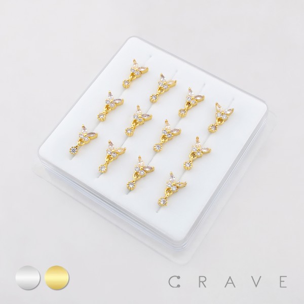 12PCS OF CZ DANGLE BUTTERFLY 316L SURGICAL STEEL L-SHAPE NOSE BOX 12PCS OF CZ DANGLE BUTTERFLY 316L SURGICAL STEEL L-SHAPE NOSE BOX